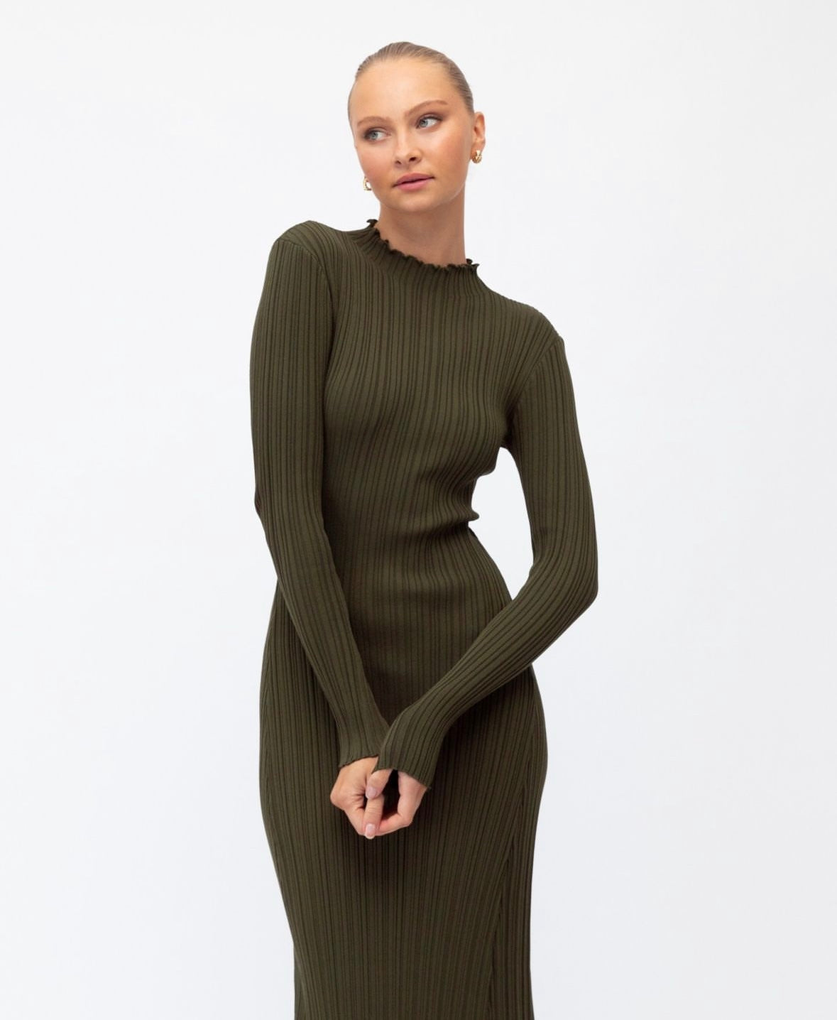 Olive High Neck Knit Dress