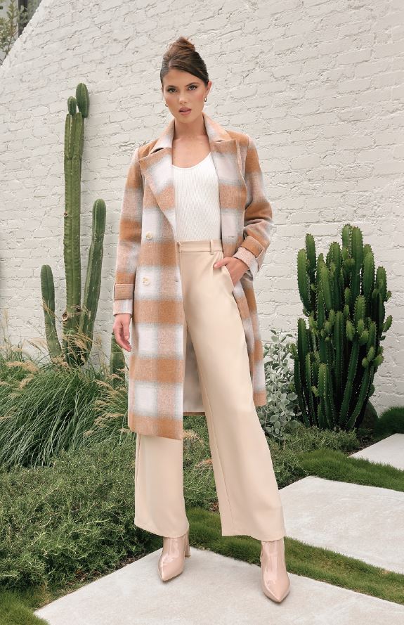 Talia tan + grey trench