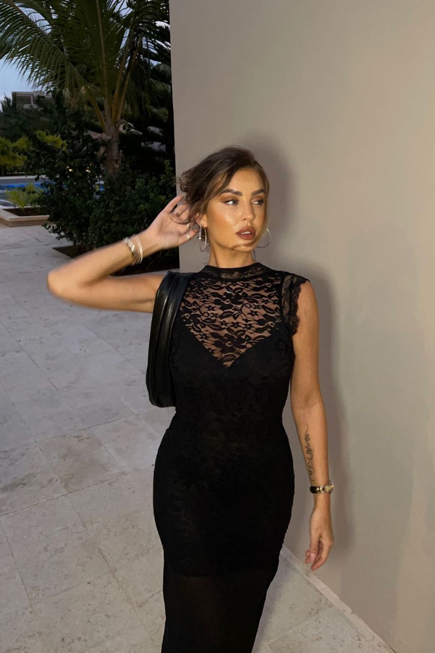 Ania Black Lace Midi Dress
