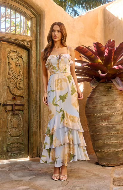 Baby blue floral frill maxi