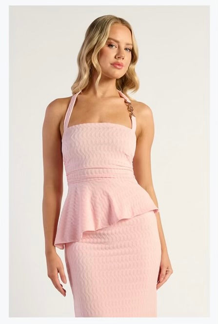 Pink gold detail neckline + skirt set