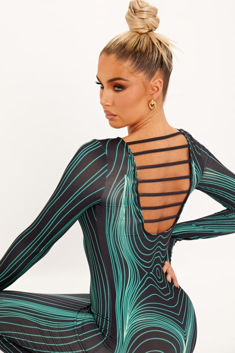 Black Body Map Print Bodycon Maxi Dress