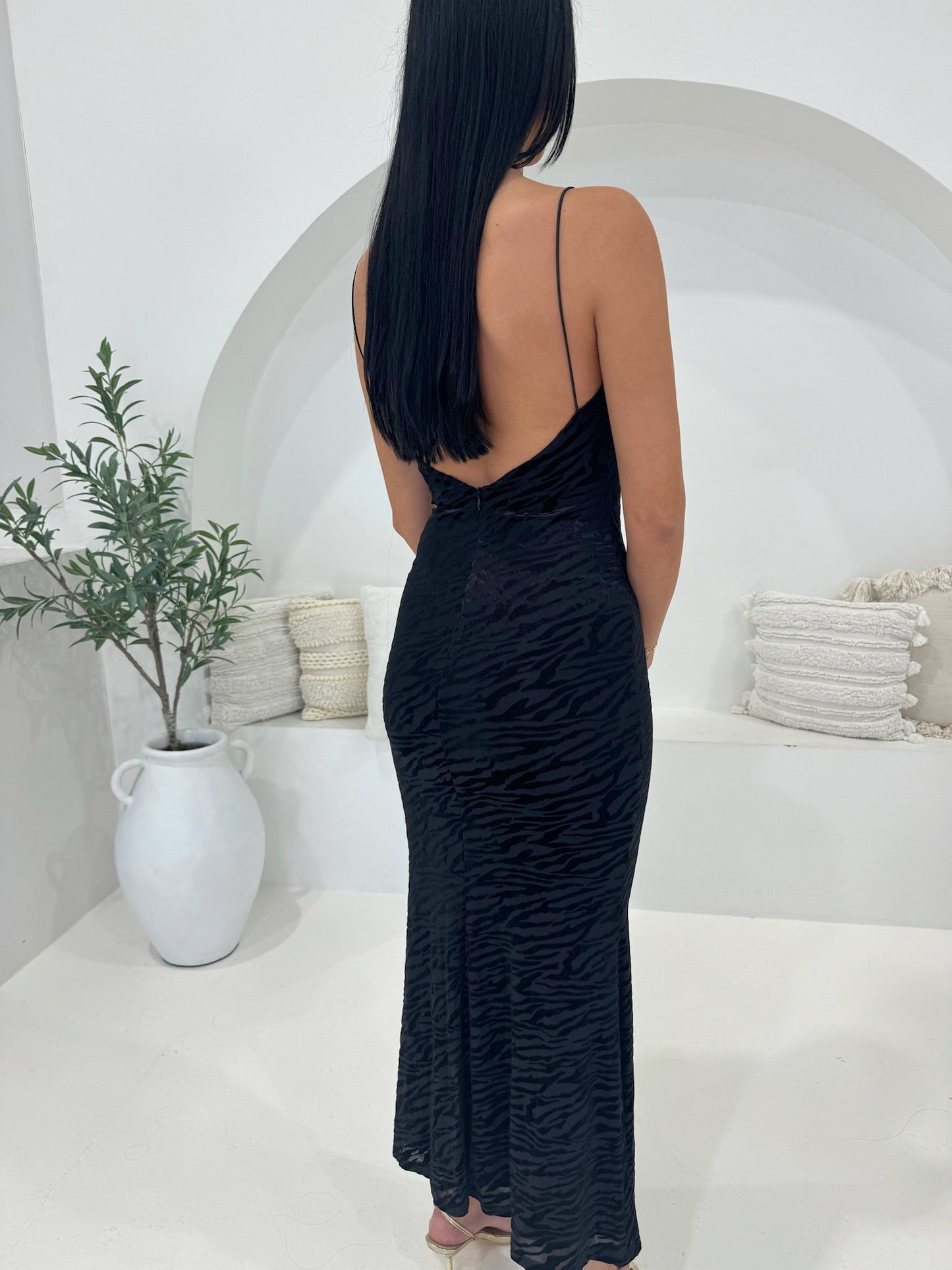 Lionell Black Low Back Maxi Dress