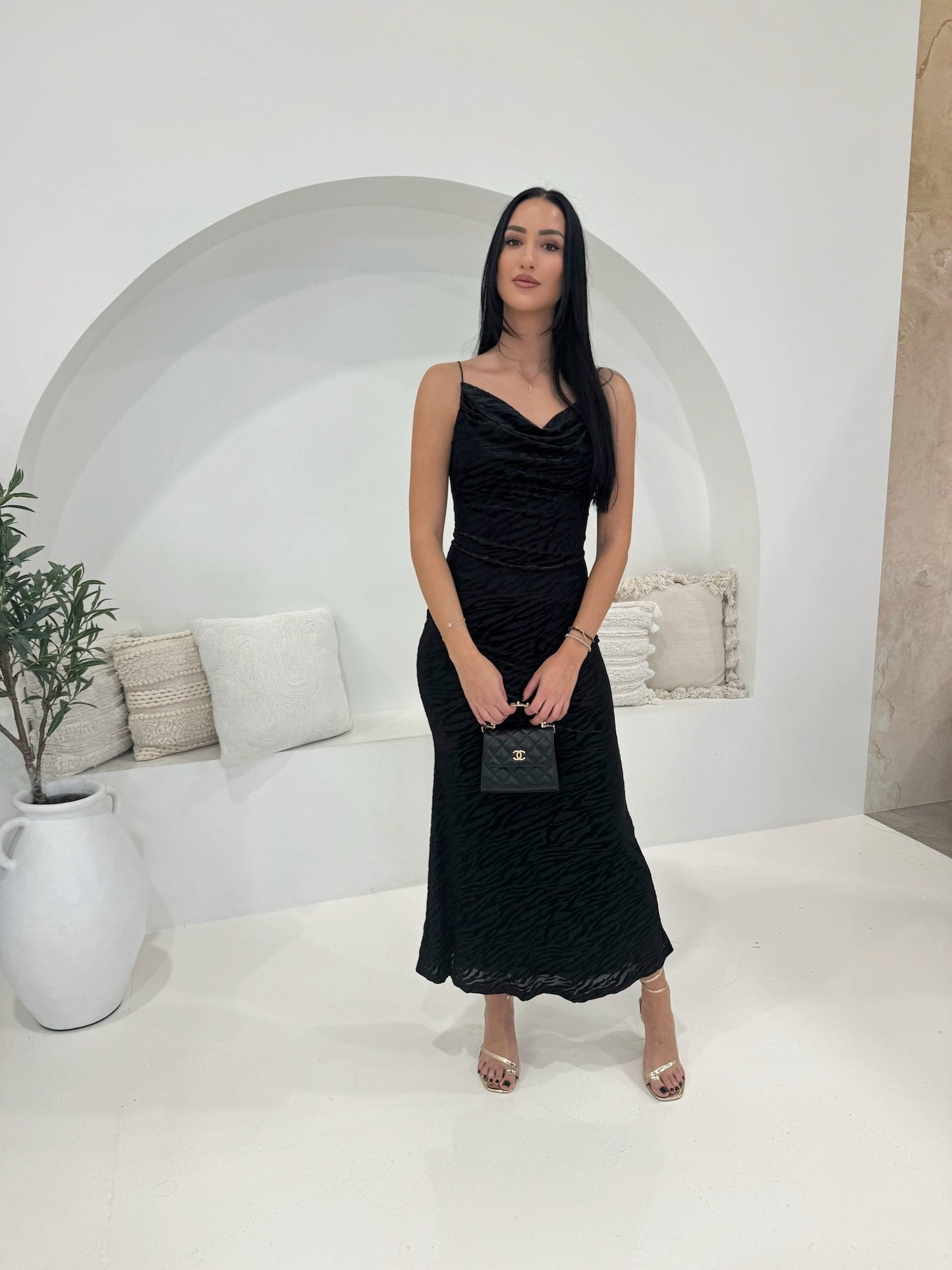 Lionell Black Low Back Maxi Dress