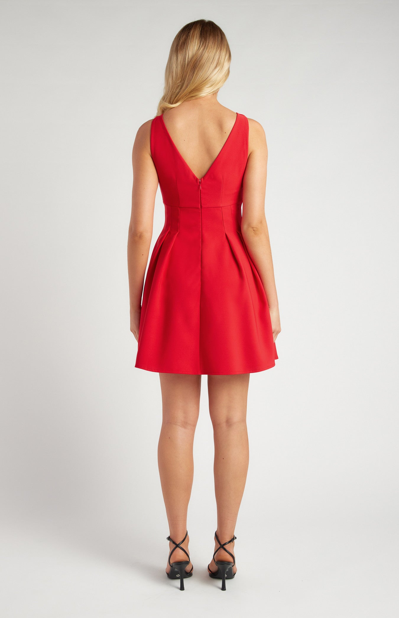 Red Stretch Fabric Cinched Waist Detail Mini Dress