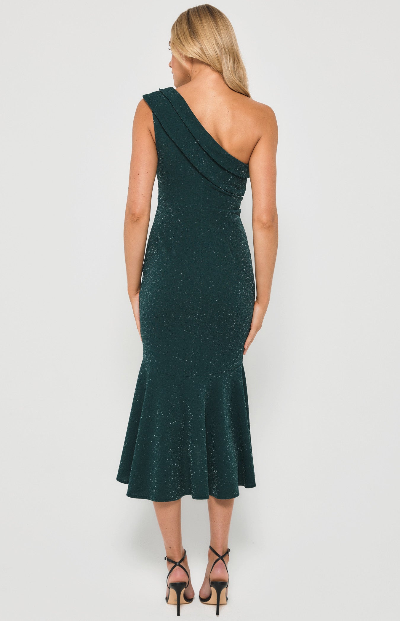 Emerald Stretch Lurex One Shoulder Dress