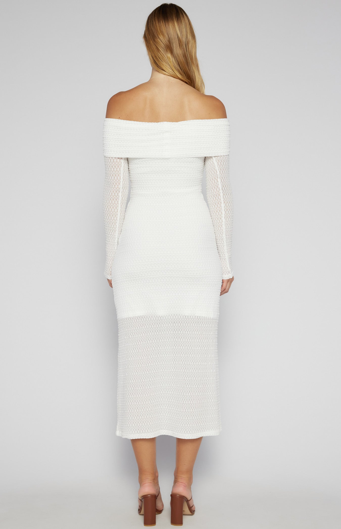 White Textured Jersey Twist Detail Off Shoulder Midi dress