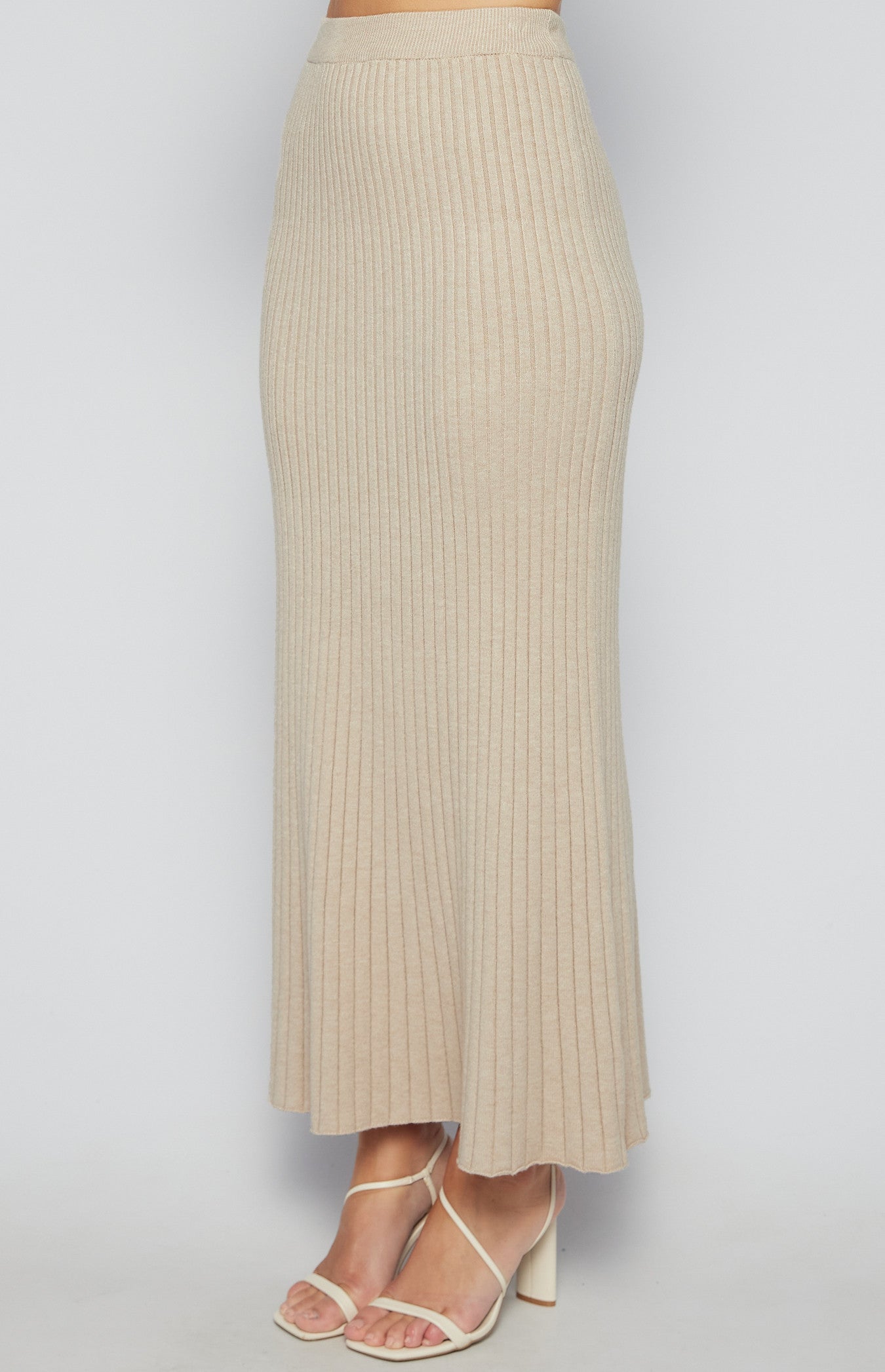 Sand Ribbed Knit Maxi Skirt