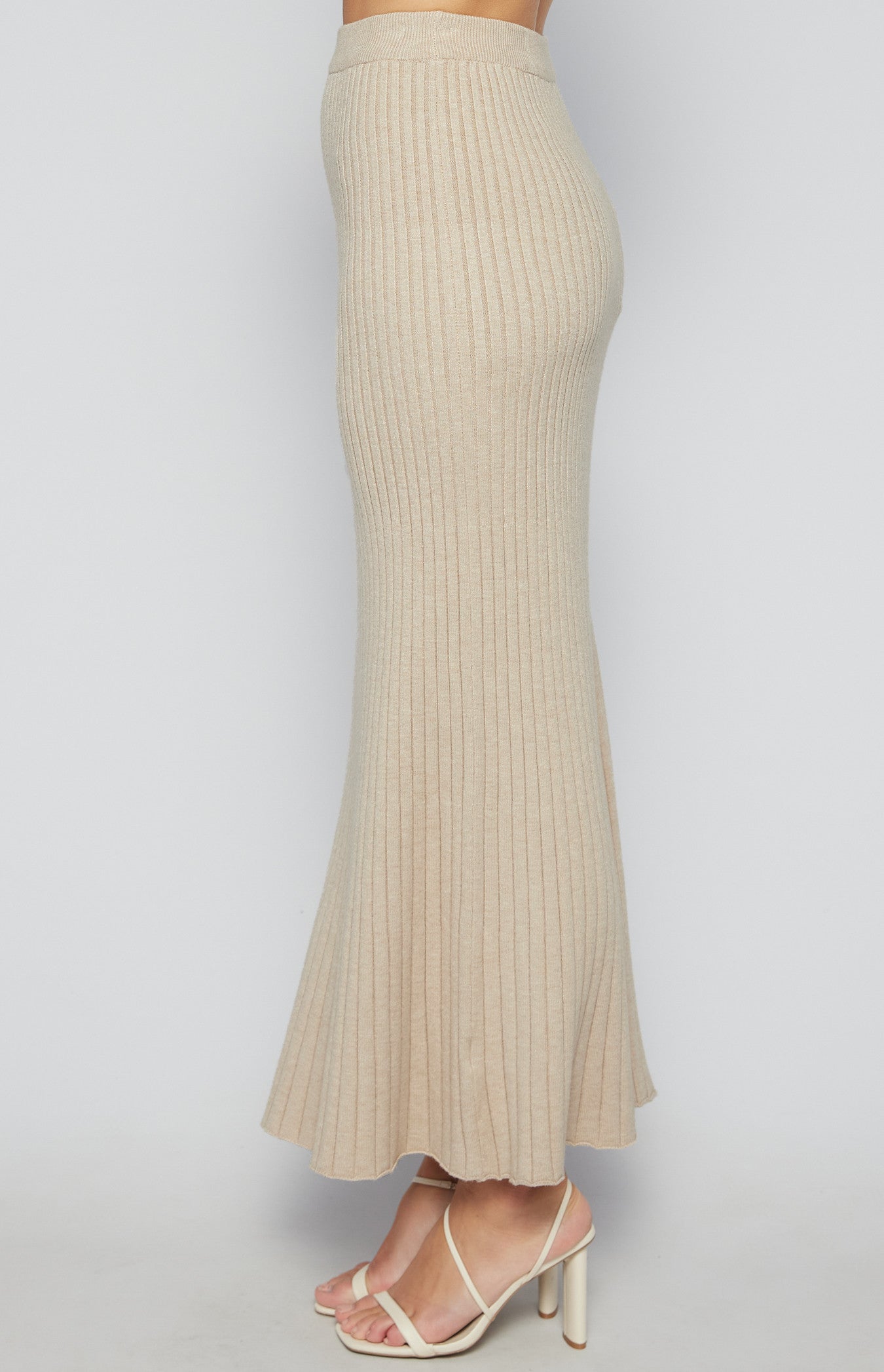Sand Ribbed Knit Maxi Skirt
