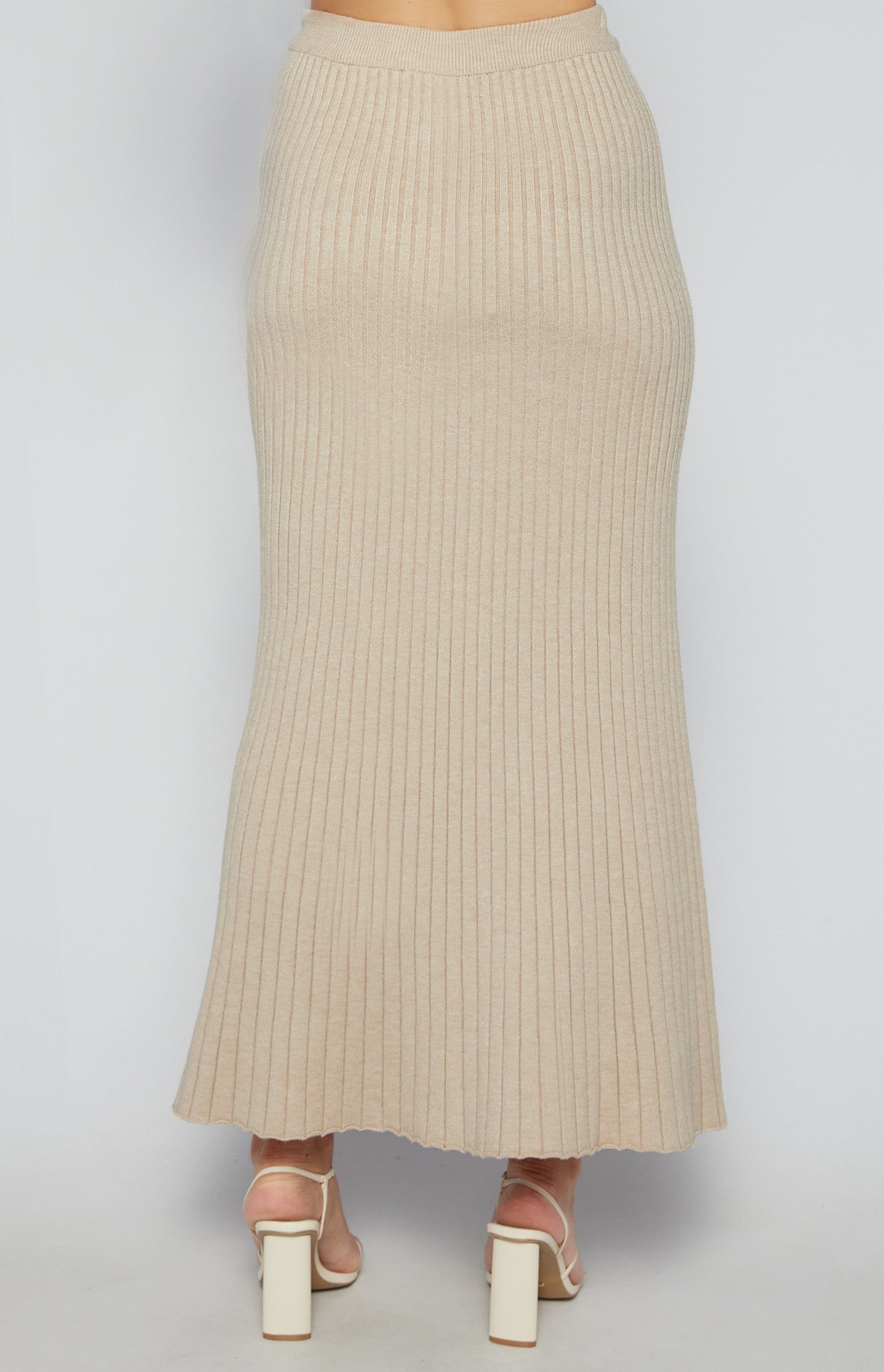 Sand Ribbed Knit Maxi Skirt