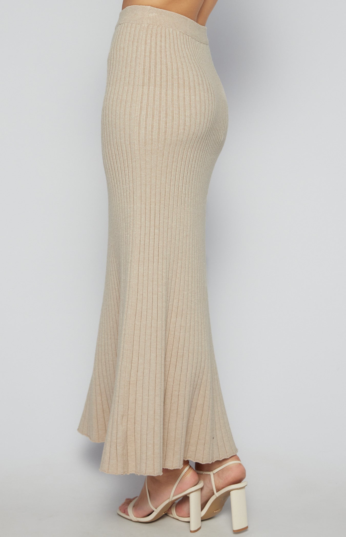 Sand Ribbed Knit Maxi Skirt
