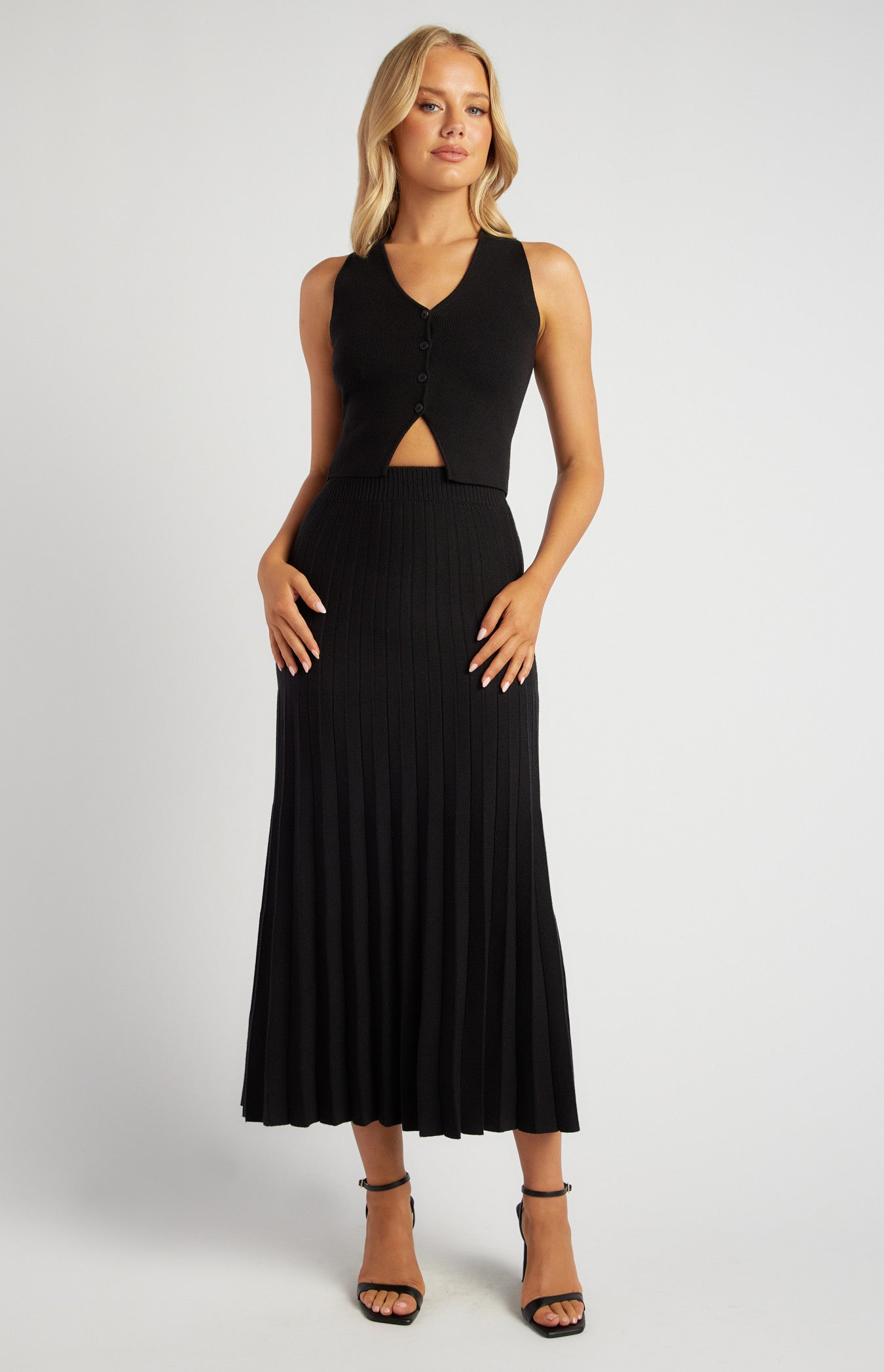 Black Pleated A-Line Skirt