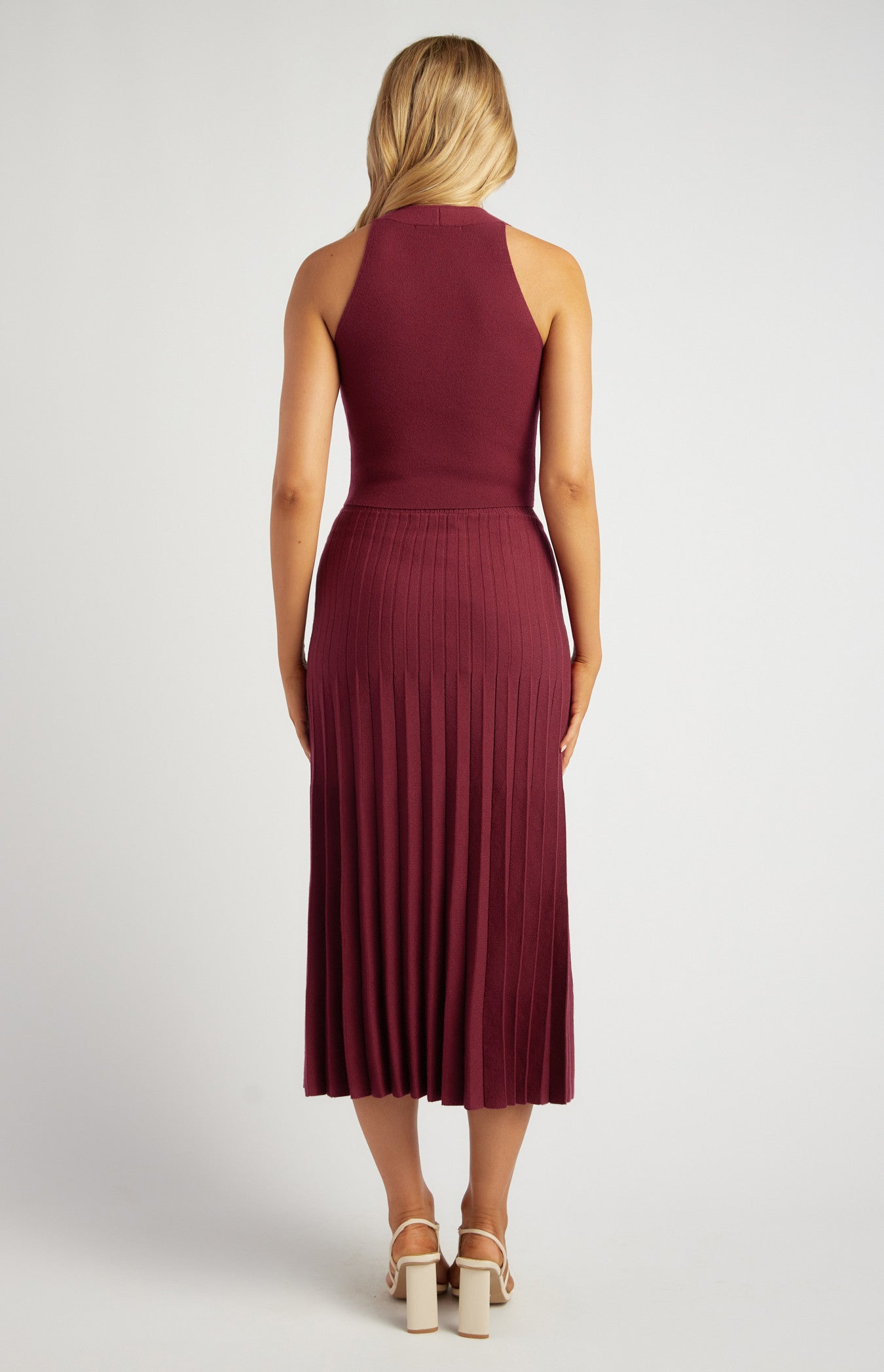 Wine Pleated A-Line Skirt