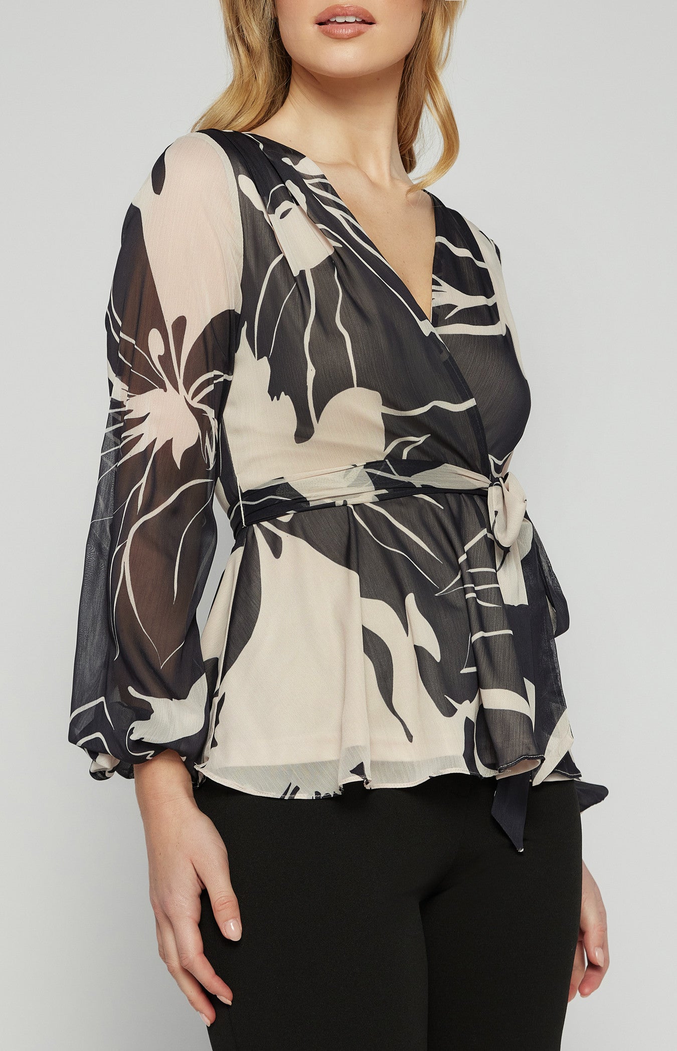Ella Abstract Print Bubble Sleeve Top