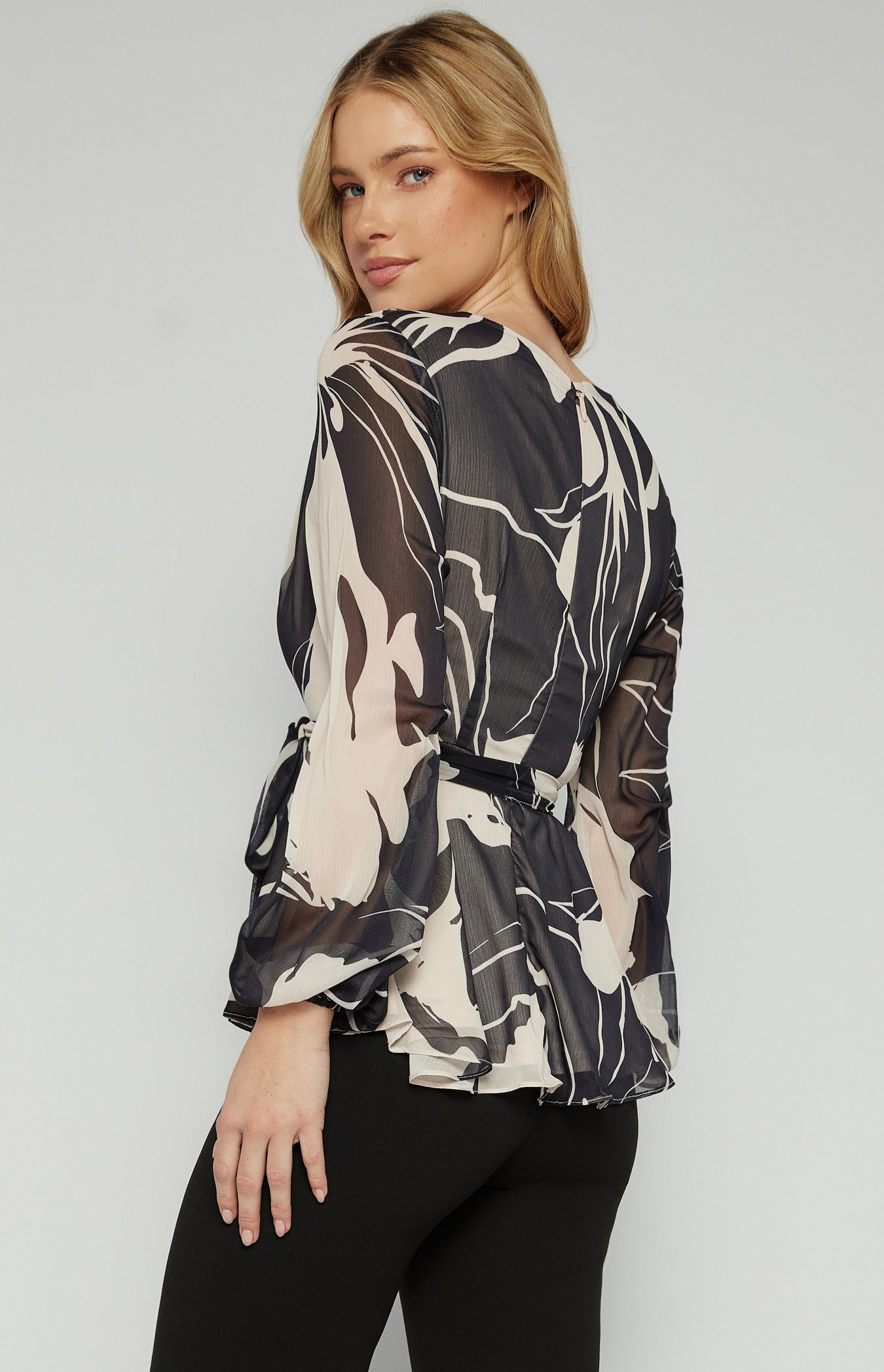 Ella Abstract Print Bubble Sleeve Top