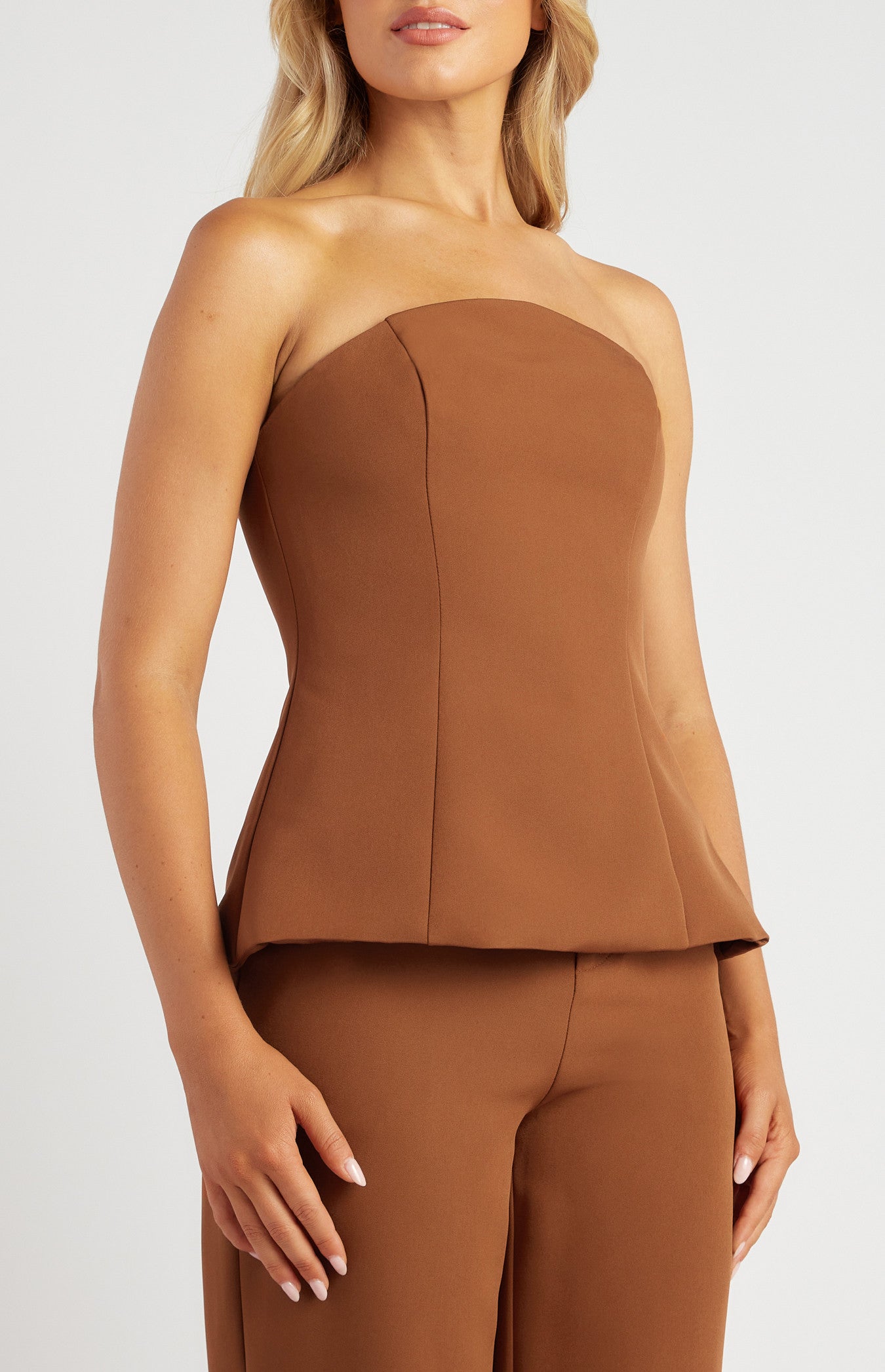Nutmeg Peplum Strapless Top