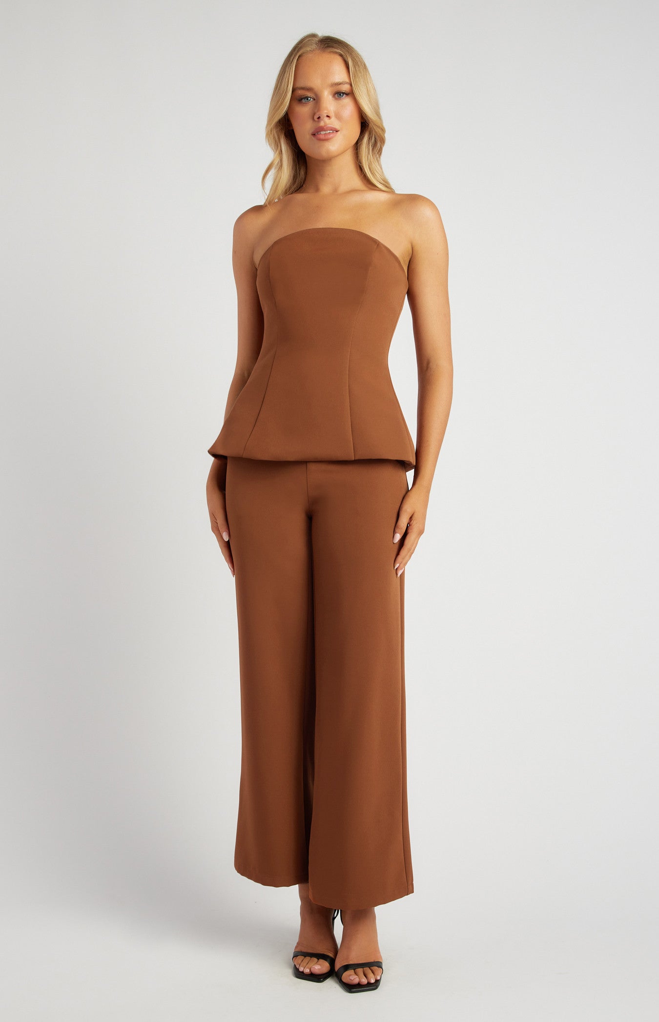 Nutmeg Peplum Strapless Top