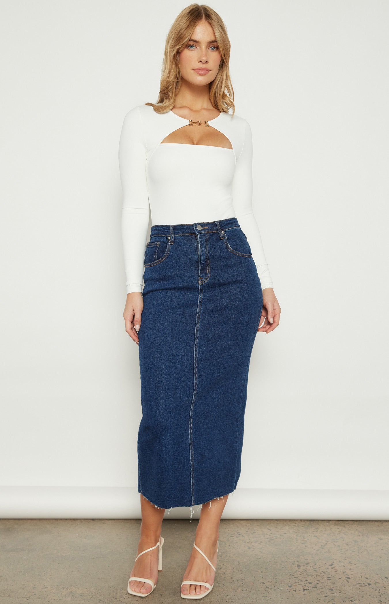 Metal Buckle Neckline Detail Jersey Bodysuit