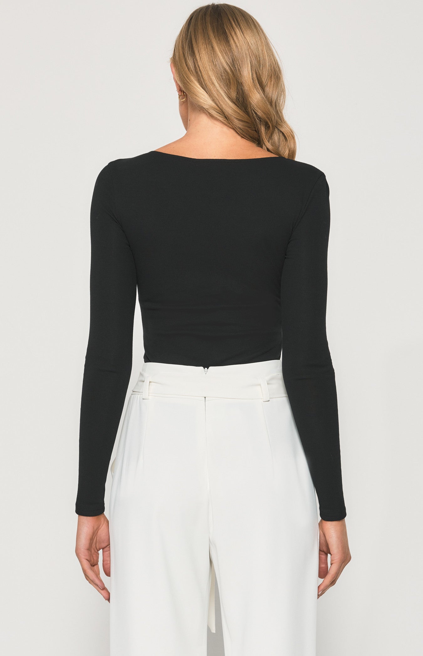 Black Bodysuit with Asymmetric Neckline