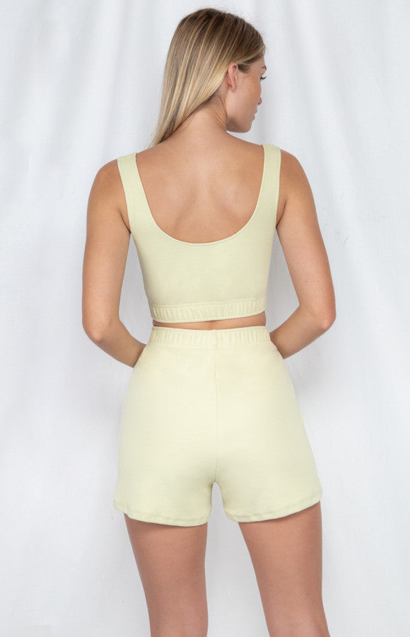 Lime Fleece Crop Tank