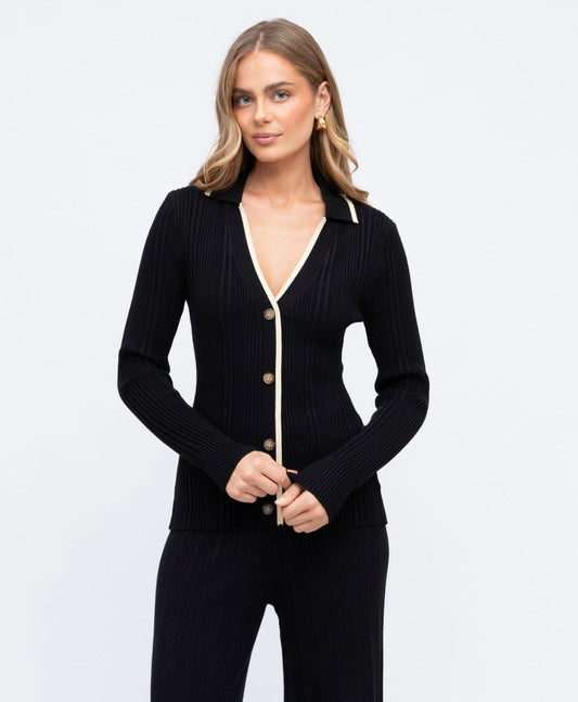 Ava Black Button Up Knit Top