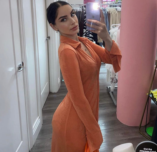 Orange Button Blouse Dress