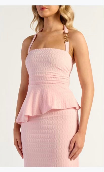 Pink gold detail neckline + skirt set