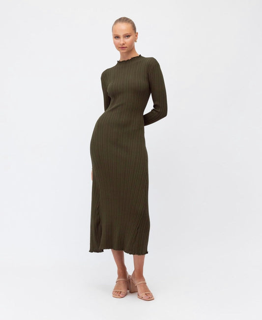 Olive High Neck Knit Dress