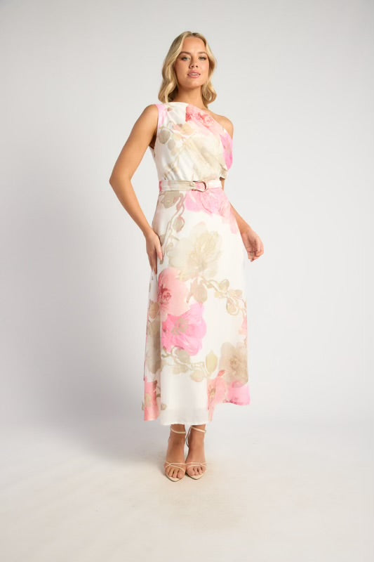 Pink floral dress w/ belt
