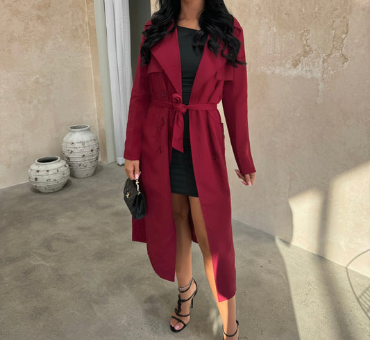 Cherry Red Trench Coat