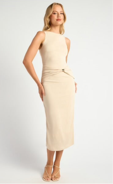 Beige gold detail dress