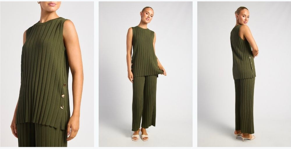 Olive gold detail top + pant set