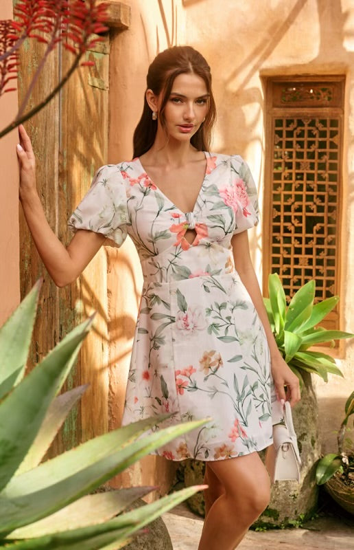floral + sage mini dress