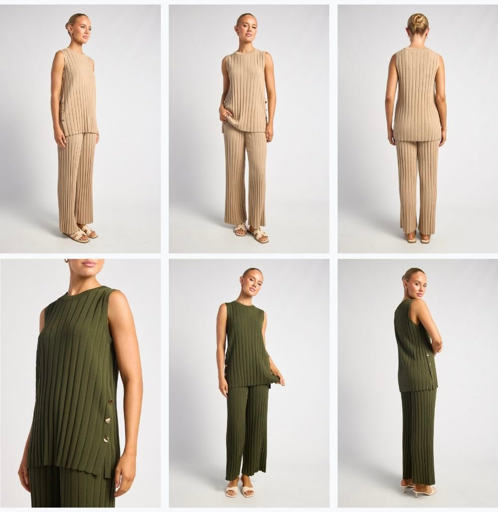 Beige gold detail top + pant set