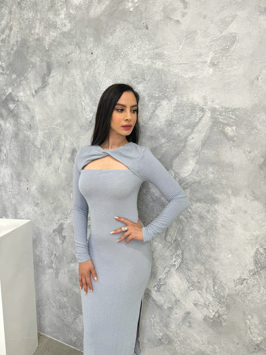 Elora Grey Textured Midi Dress