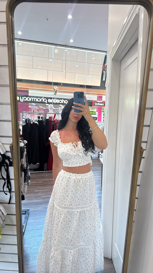 White Floral Maxi Skirt