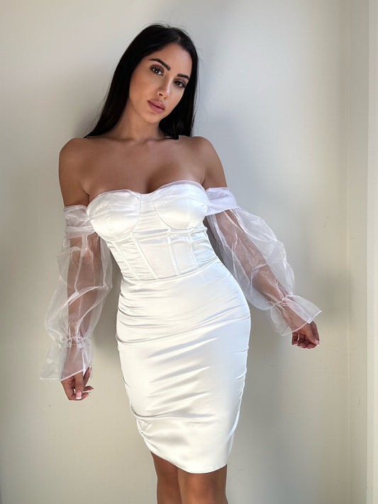 Cindy White Mesh Midi Dress