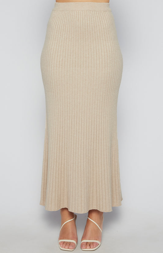 Sand Ribbed Knit Maxi Skirt
