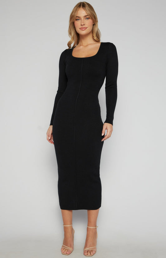 Bella Black Knit Midi Dress