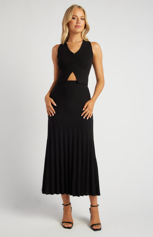 Black Pleated A-Line Skirt
