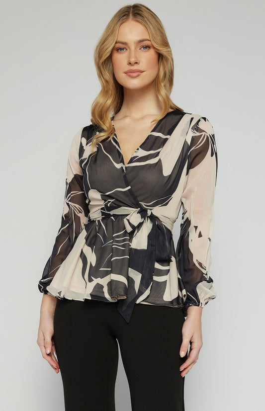 Ella Abstract Print Bubble Sleeve Top
