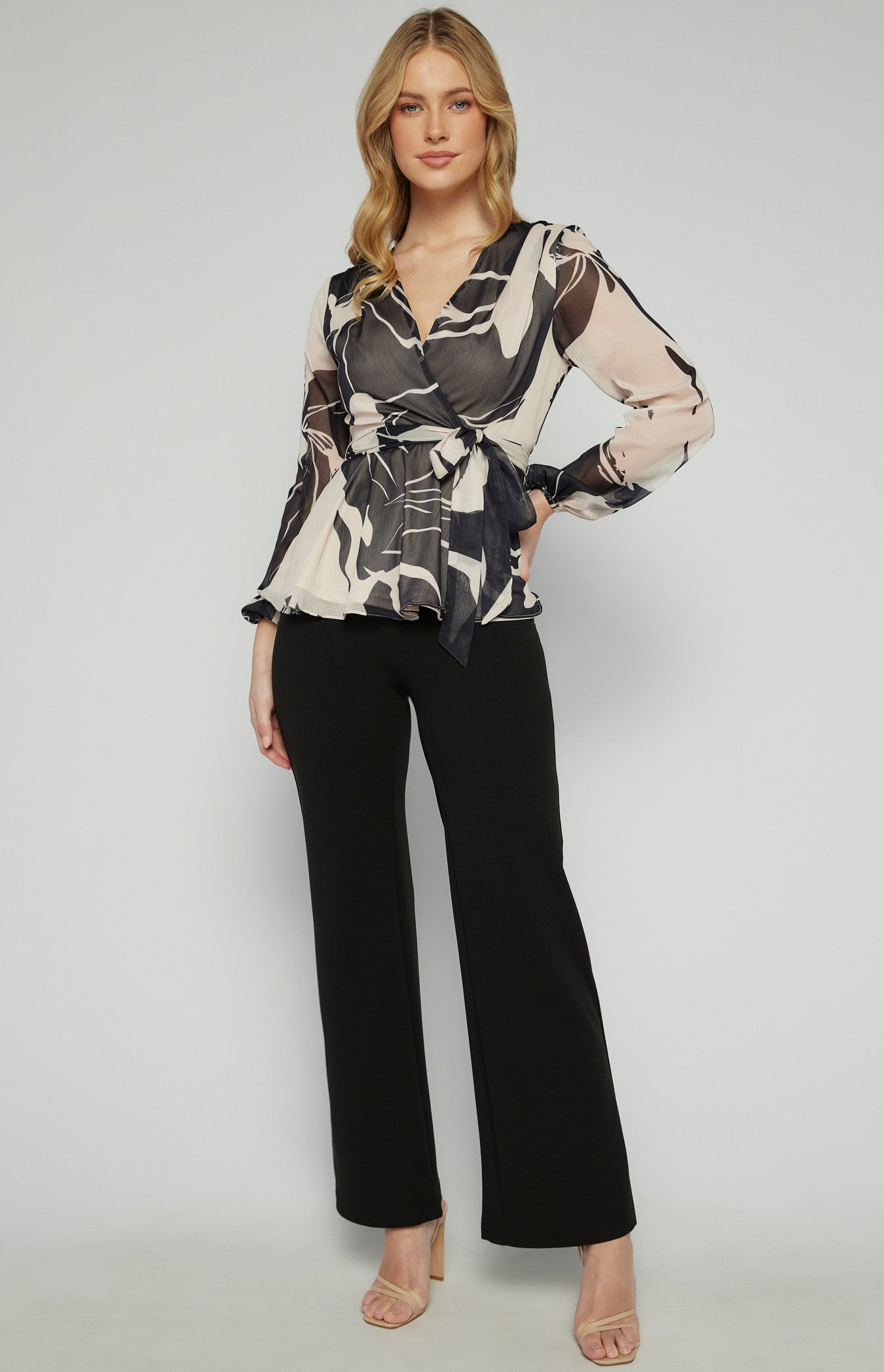 Ella Abstract Print Bubble Sleeve Top