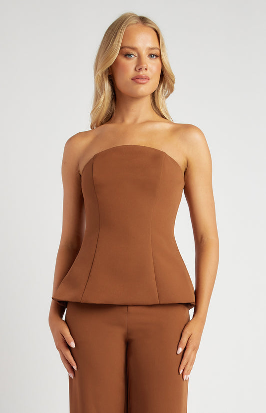 Nutmeg Peplum Strapless Top