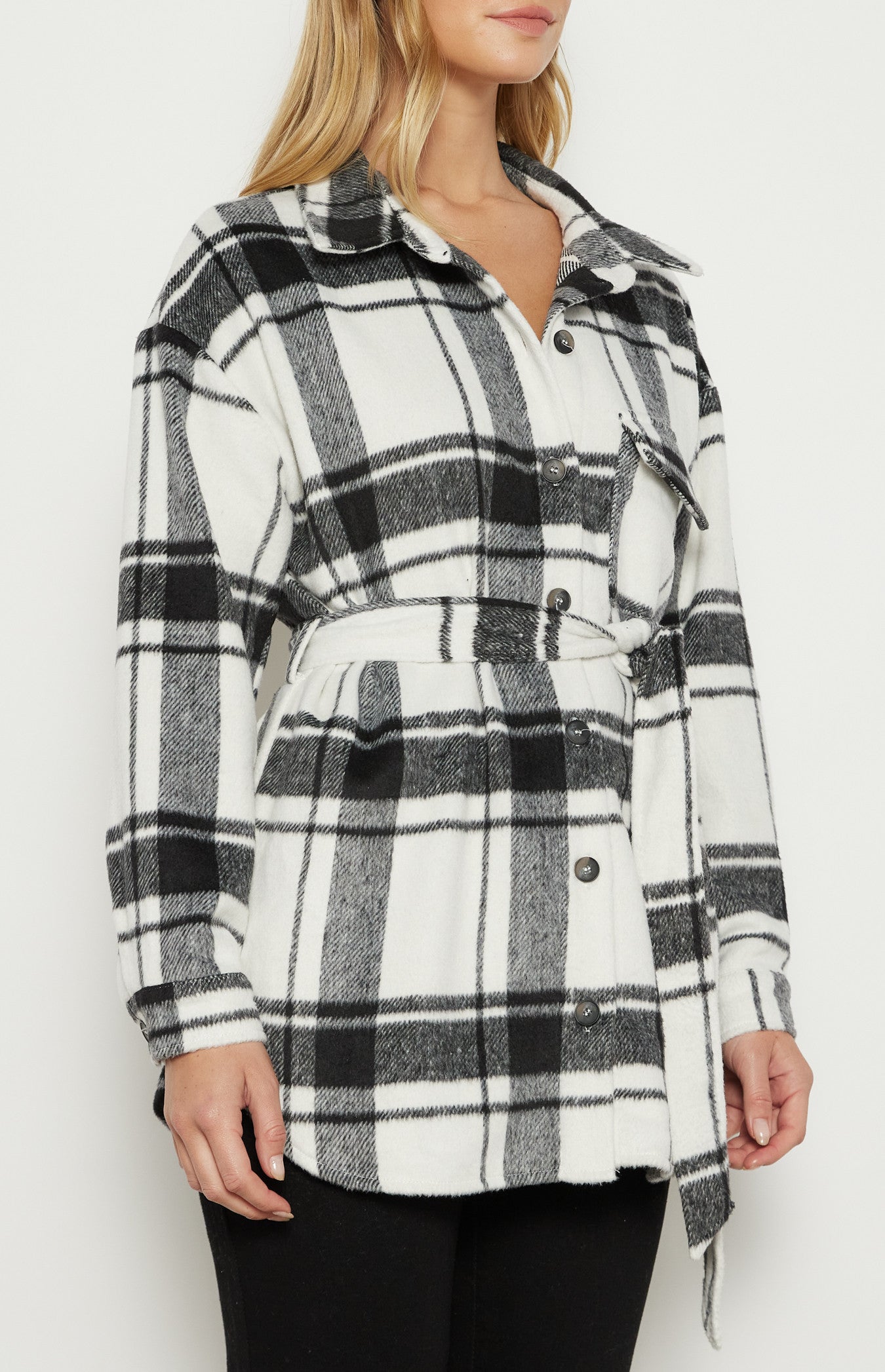Checkered Button up Jacket with Belt