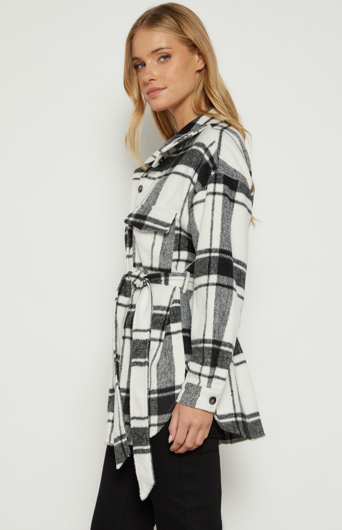 Checkered Button up Jacket with Belt