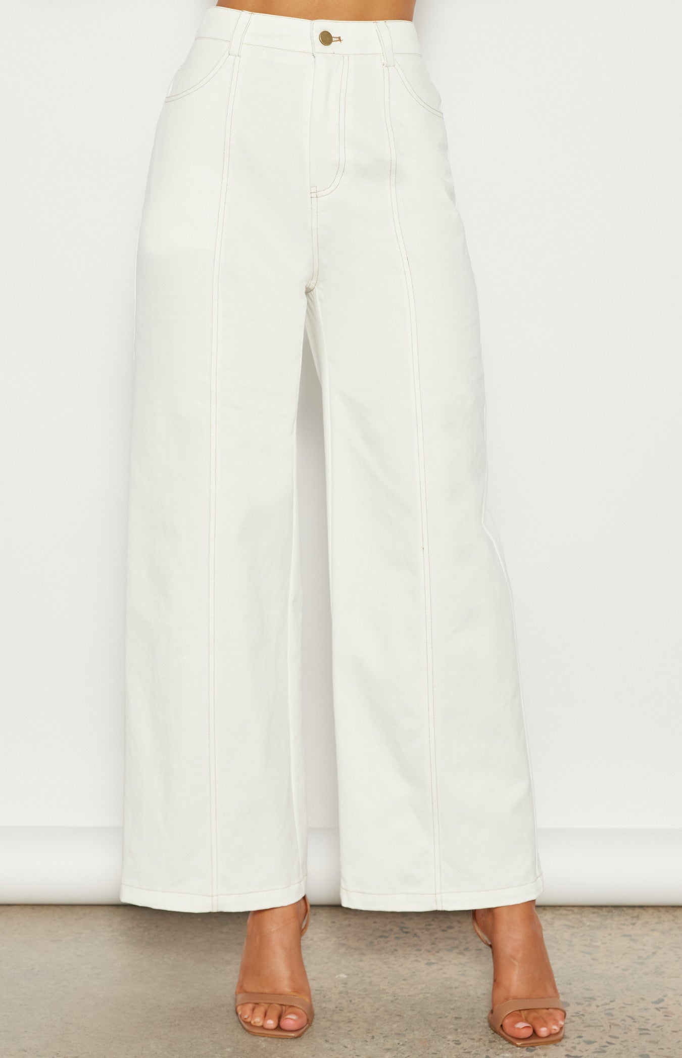 High Waisted Cotton Jeans with Front Seam Detail