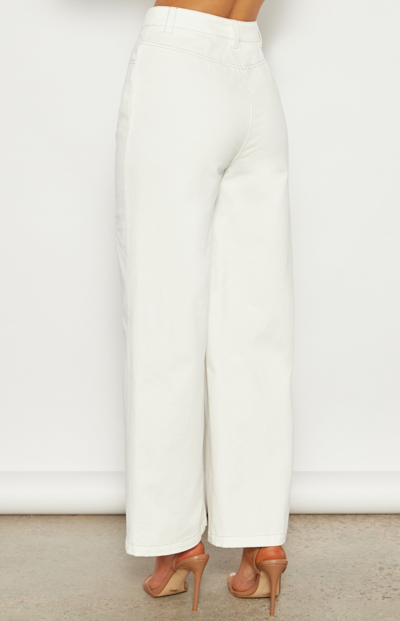 High Waisted Cotton Jeans with Front Seam Detail