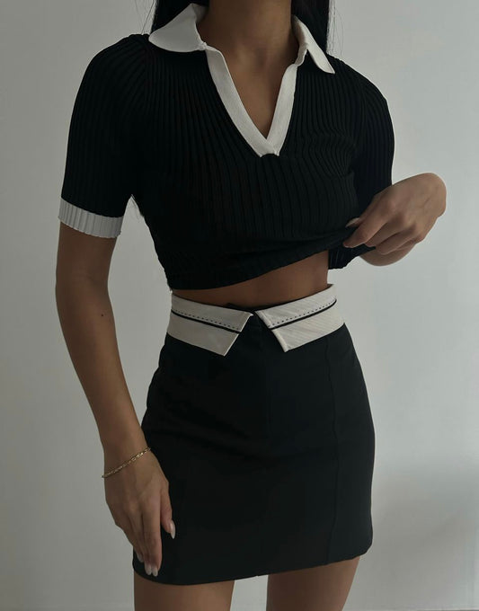 Collared Knit Black and White Top